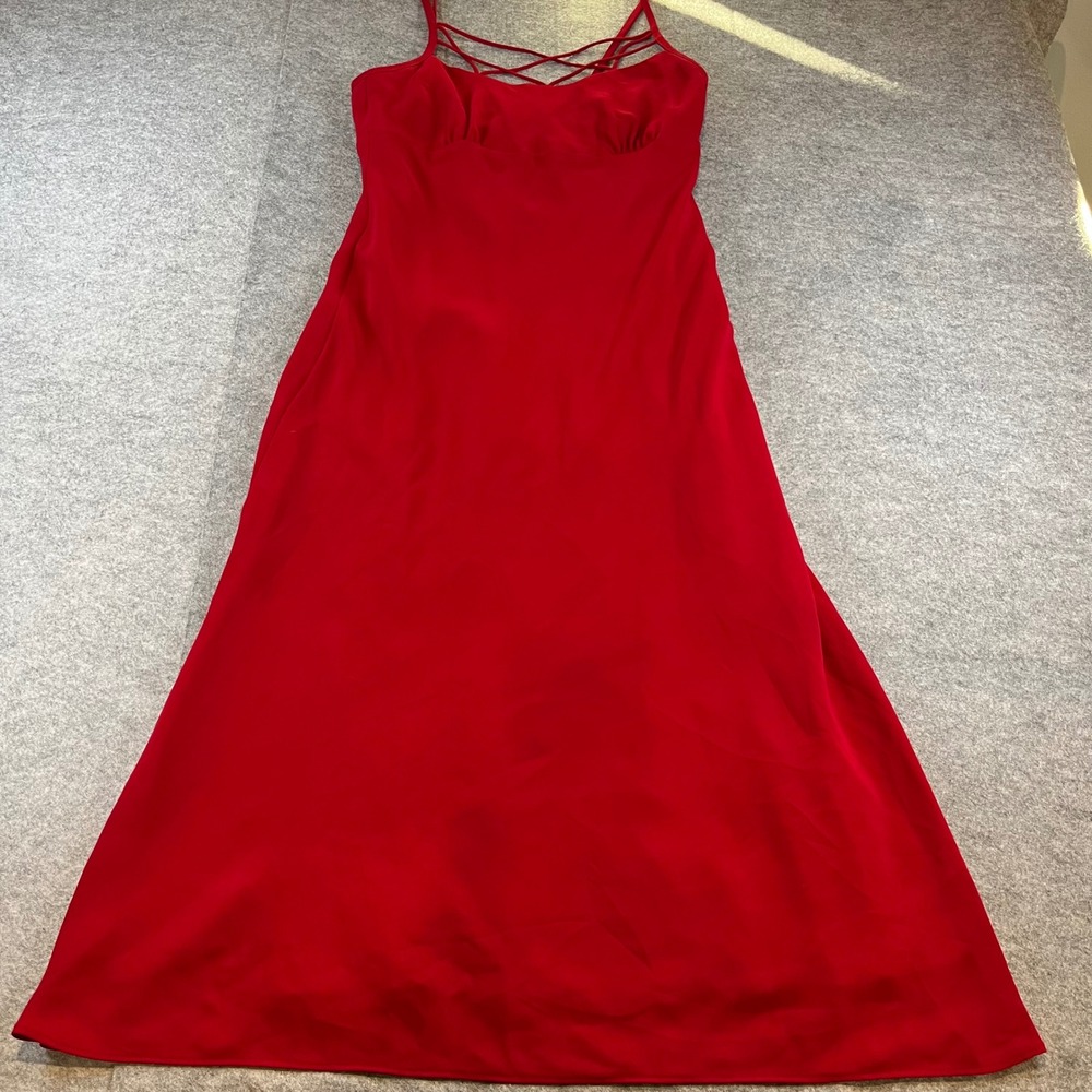 Evan-Picone Womens Maxi Dress Red Formal Prom Lattice Strappy 12 Ruched Bust